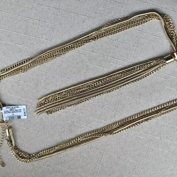 INC International Concept Women Necklace Gold Tone Yneck SNK Chain Long Tassel - Picture 3 of 11